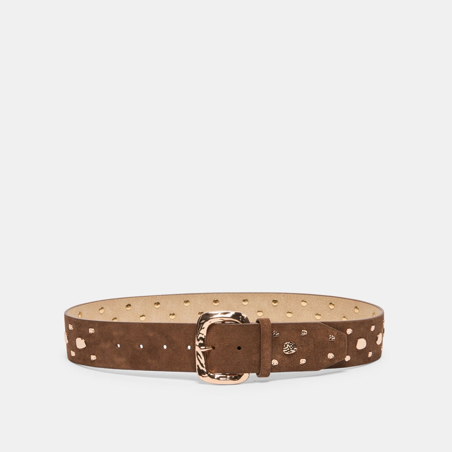 Rectangle Buckle Brown Suede Gold Studded Belt Dolce Vita Online