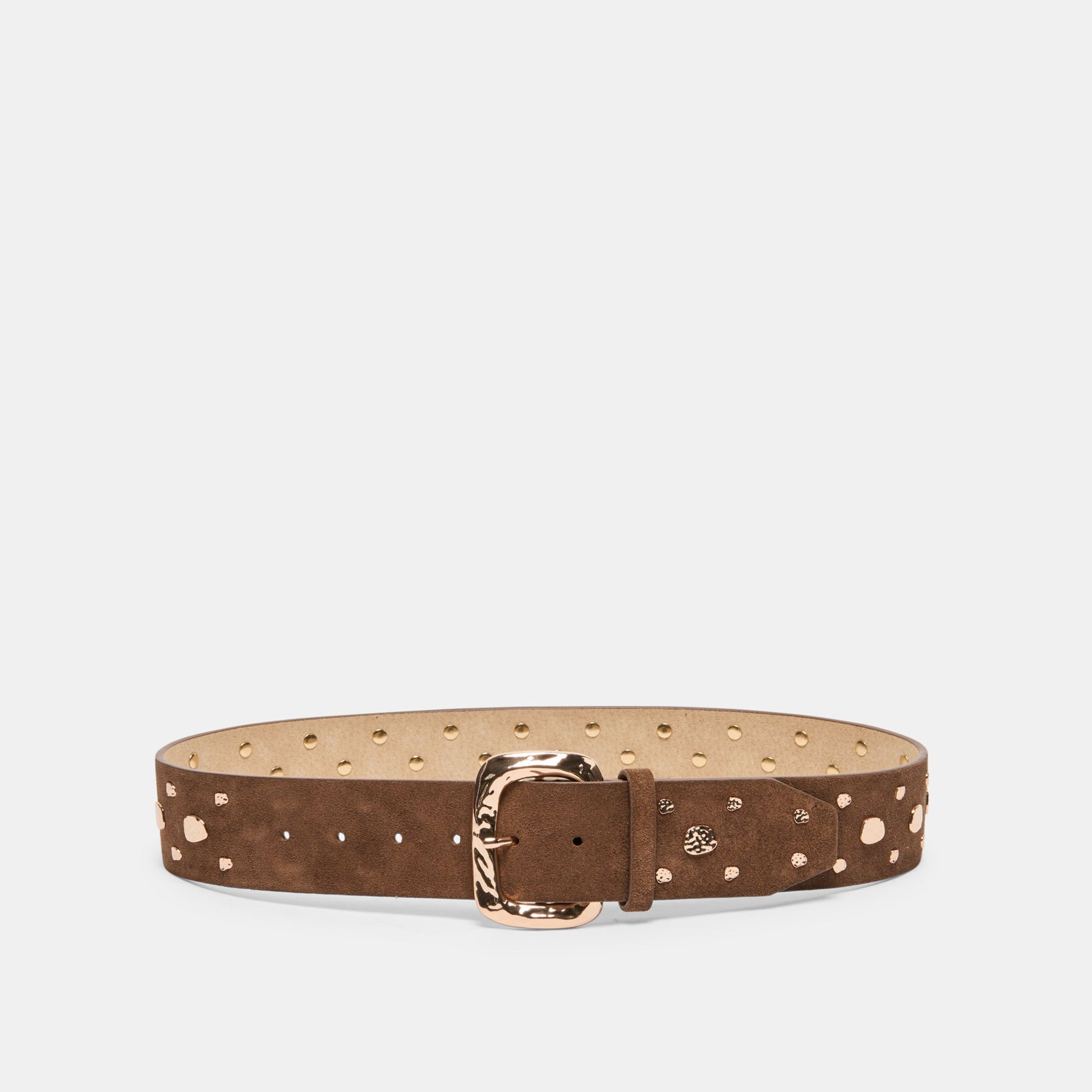 Rectangle Buckle Brown Suede Gold Studded Belt Dolce Vita Online