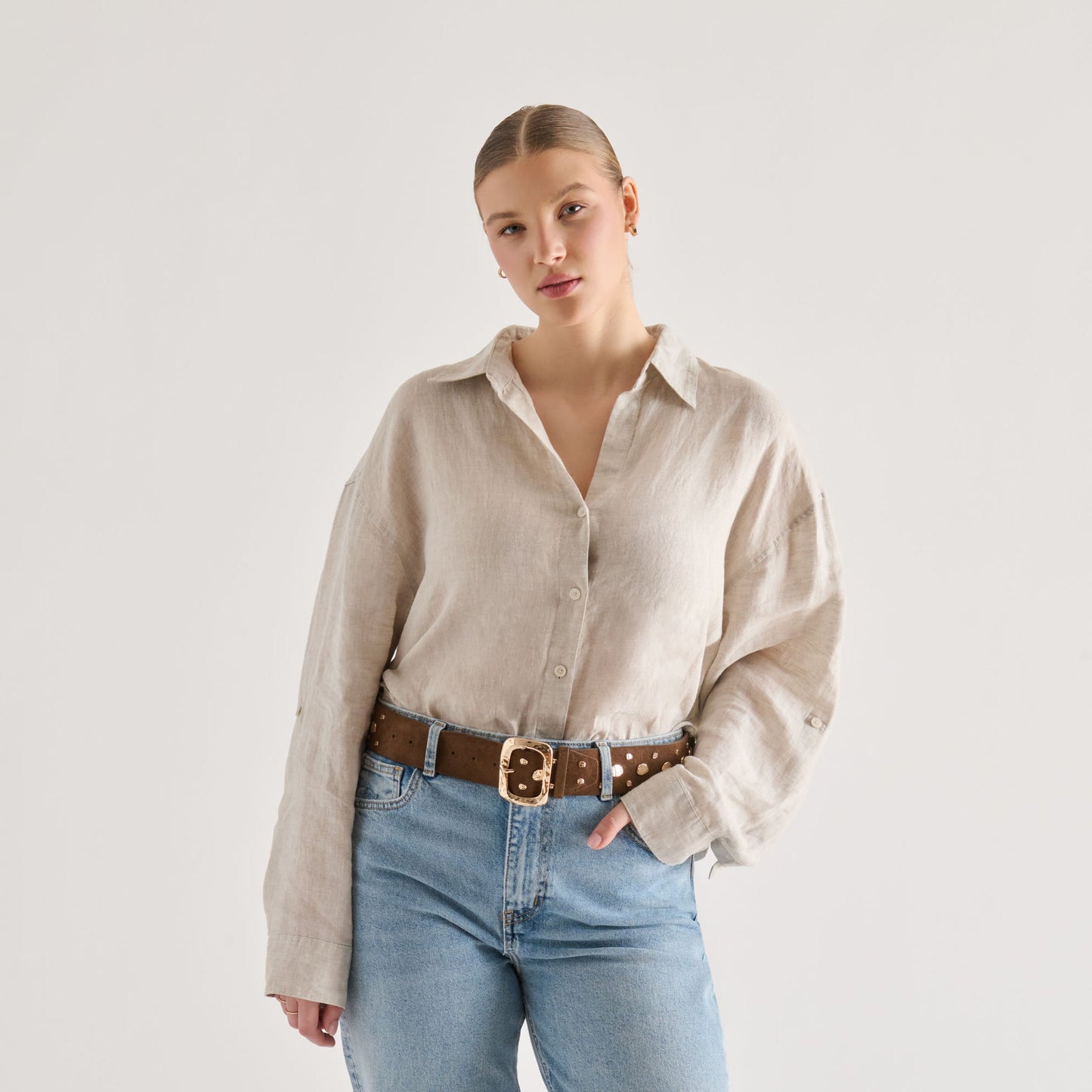 Rectangle Buckle Brown Suede Gold Studded Belt Dolce Vita Online