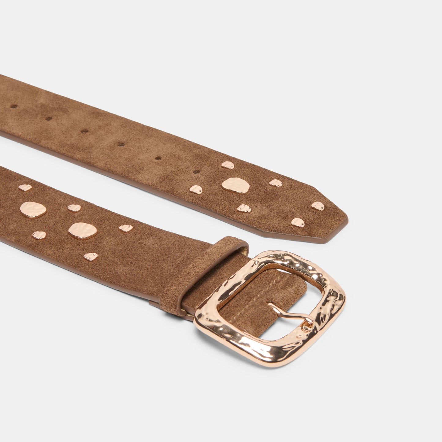 Rectangle Buckle Brown Suede Gold Studded Belt Dolce Vita Online