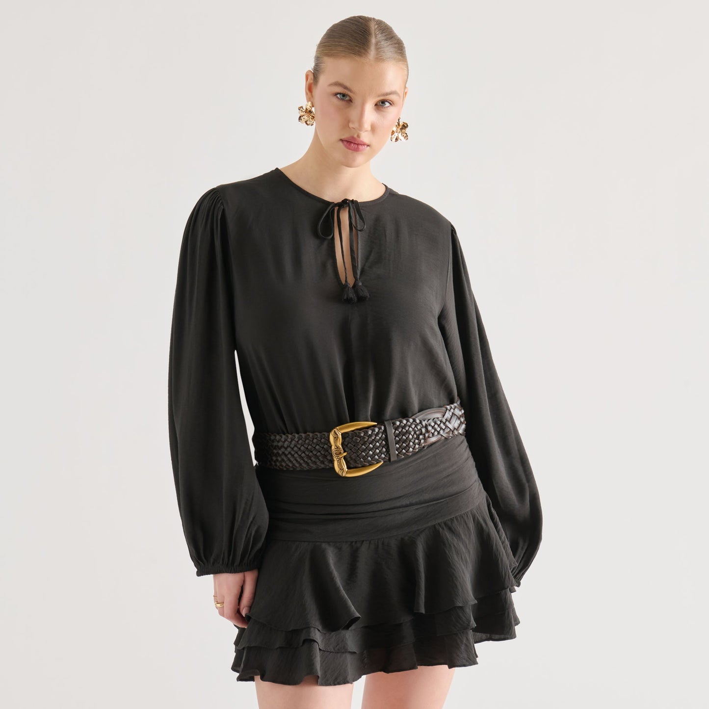 Western Espresso Woven Leather Belt with Silver Buckle Dolce Vita Sale