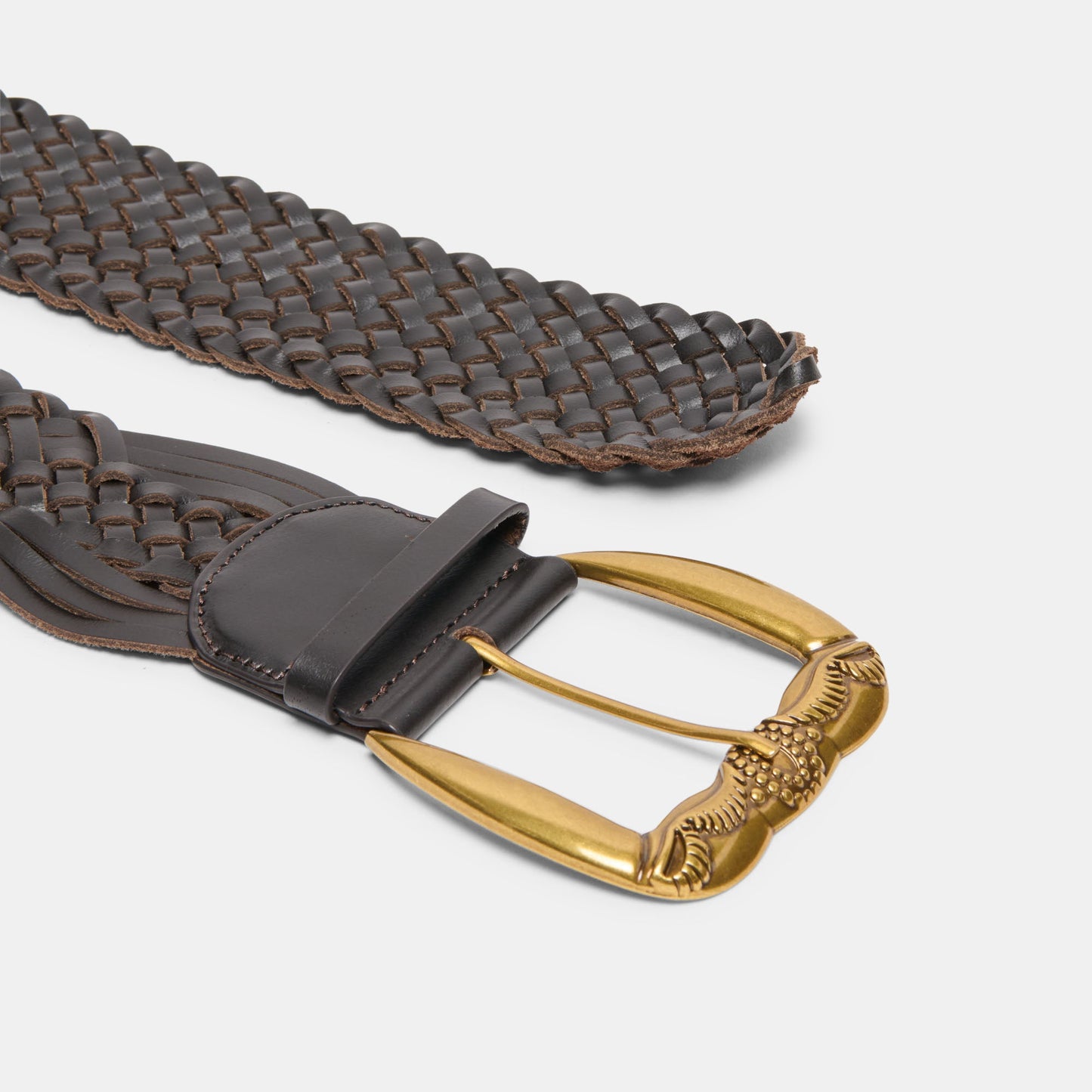 Western Espresso Woven Leather Belt with Silver Buckle Dolce Vita Sale