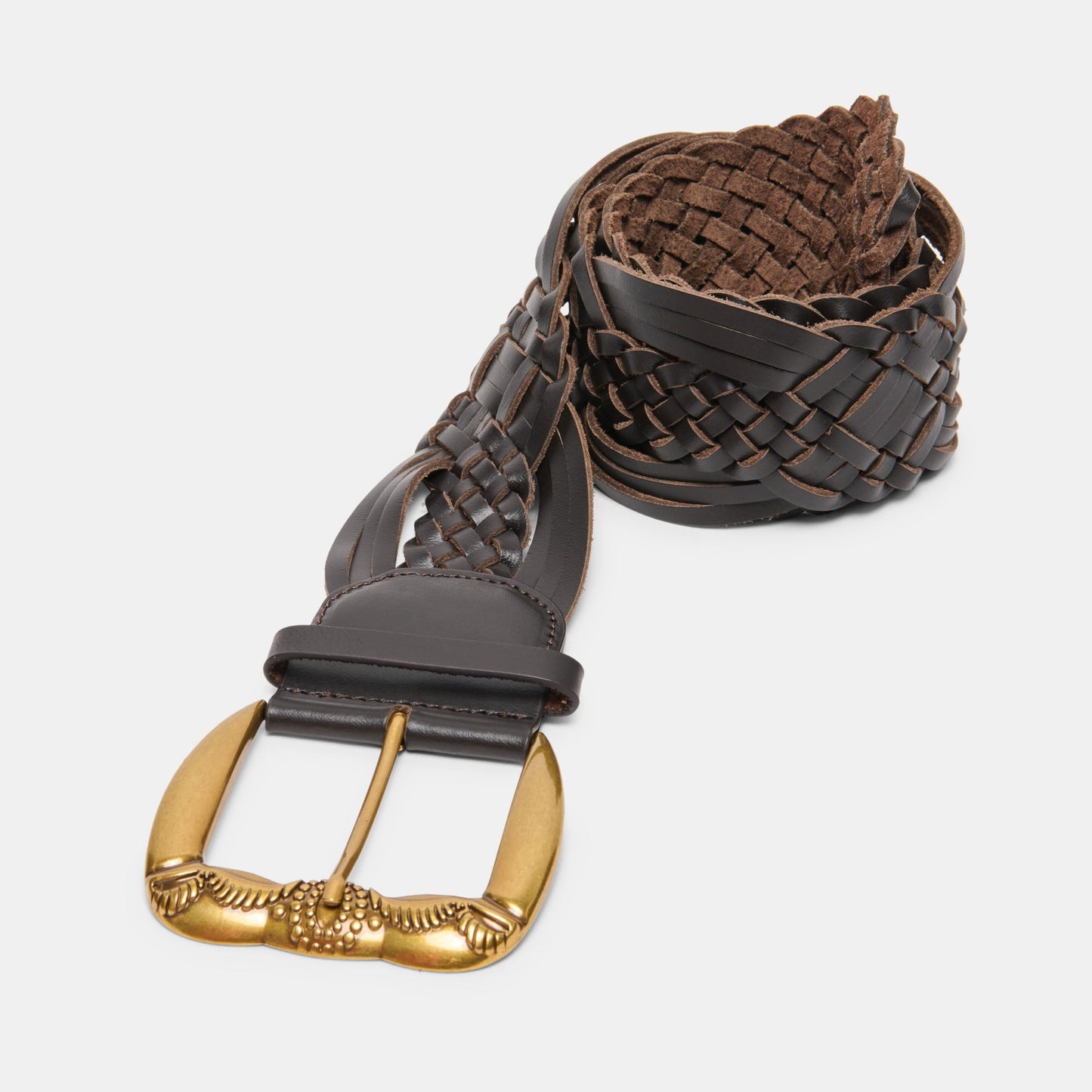 Western Espresso Woven Leather Belt with Silver Buckle Dolce Vita Sale