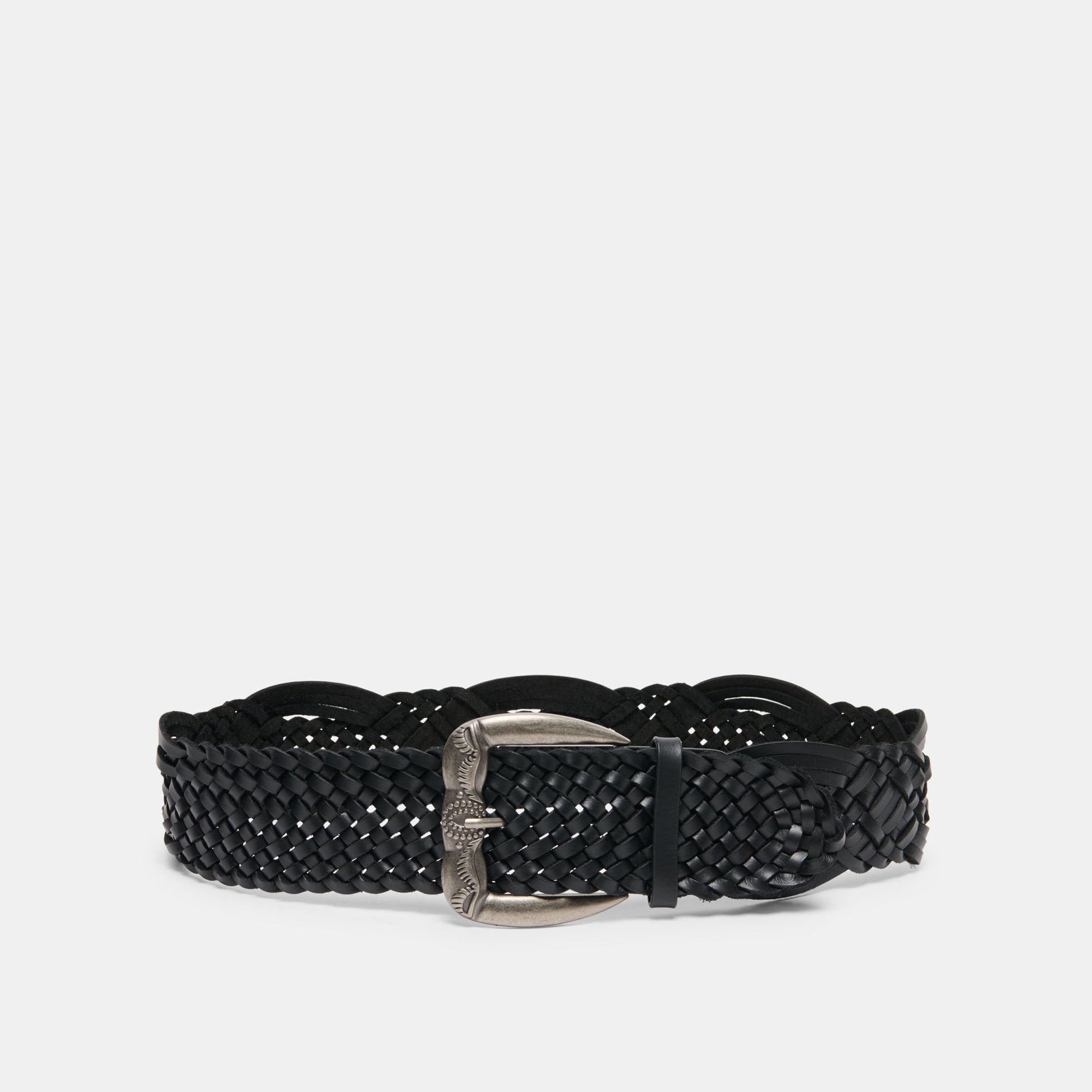 Western Black Woven Leather Belt with Silver Buckle Dolce Vita Outlet