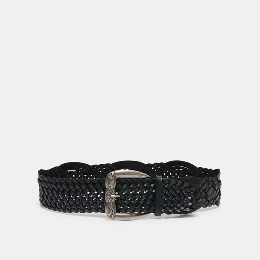 Western Black Woven Leather Belt with Silver Buckle Dolce Vita Outlet