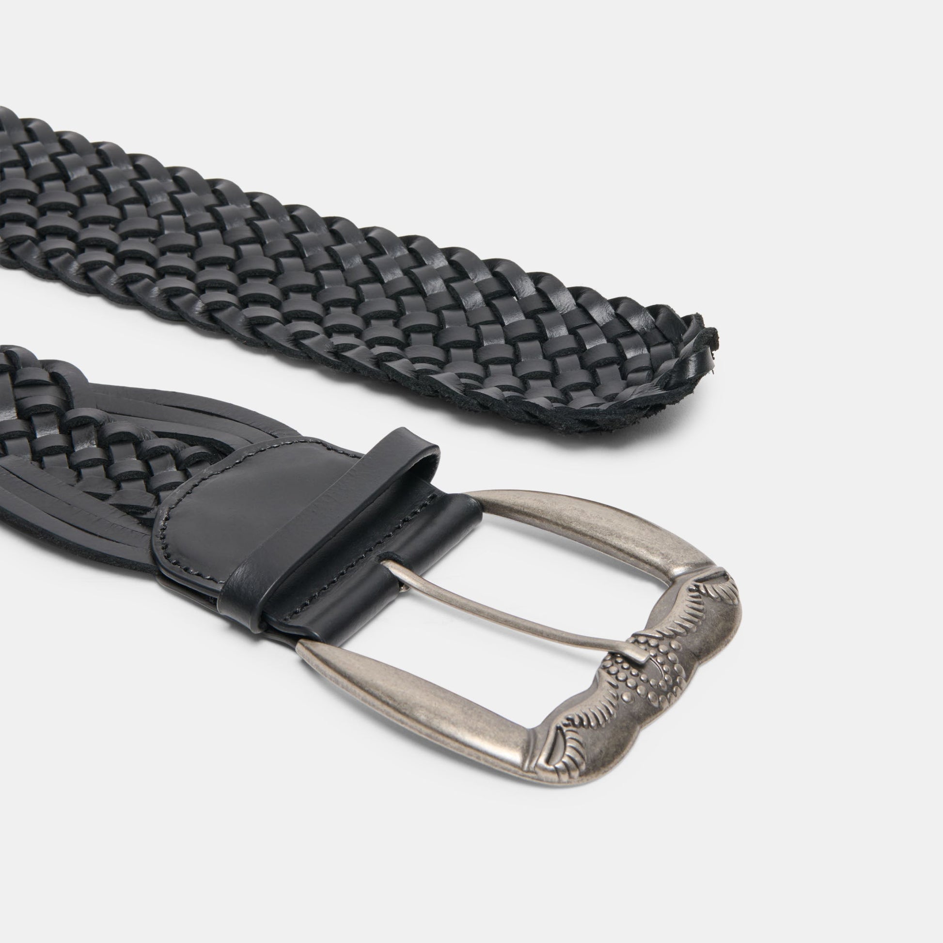 Western Black Woven Leather Belt with Silver Buckle Dolce Vita Outlet