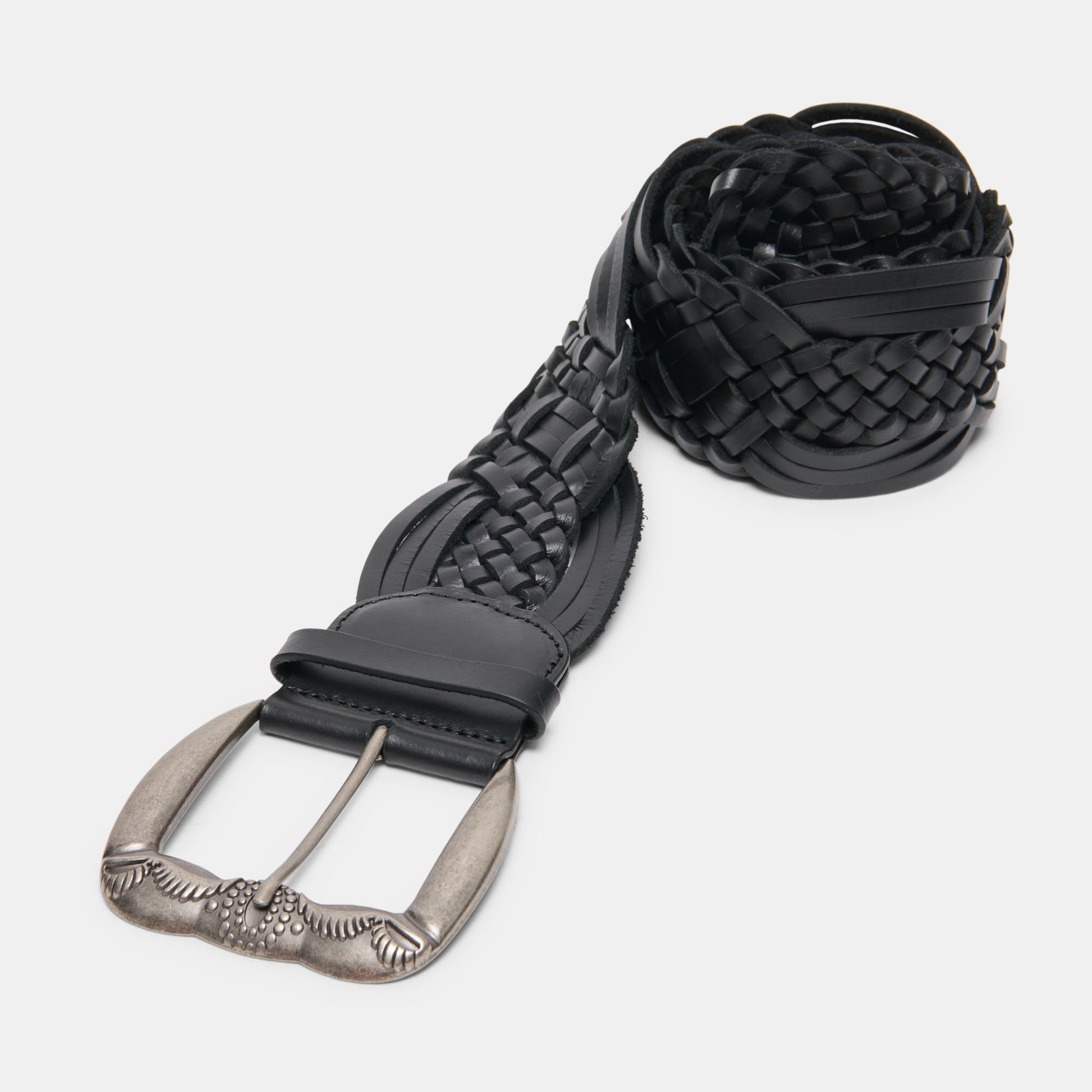 Western Black Woven Leather Belt with Silver Buckle Dolce Vita Outlet