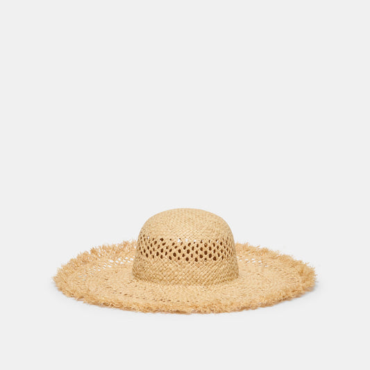 Open Weave Tan Sunhat with Frayed Edge Dolce Vita Sale