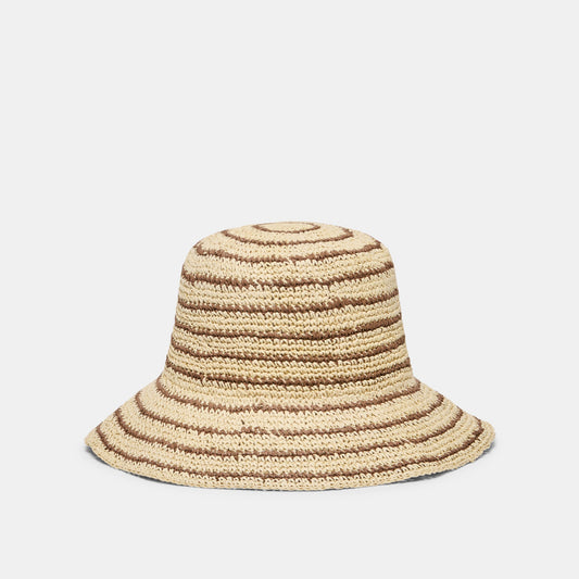 Striped Brown Natural Straw Cloche Dolce Vita Outlet
