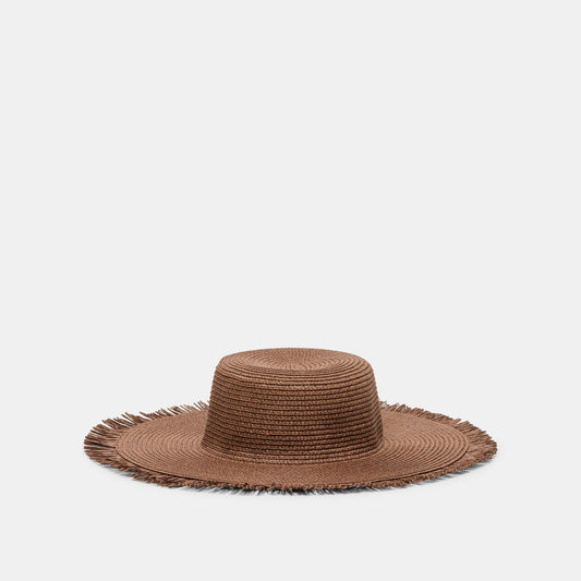 Floppy Dark Brown Sunhat with Ribbon and Frayed Edge Dolce Vita For sale
