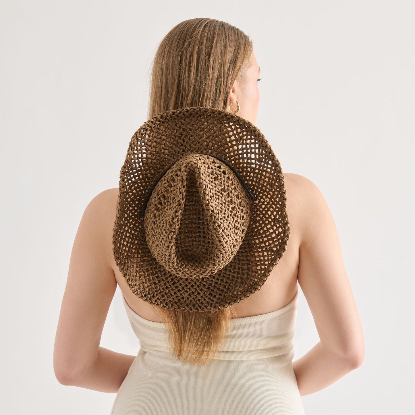 Thick Weave Dark Brown Cowboy Hat with Strap Dolce Vita us