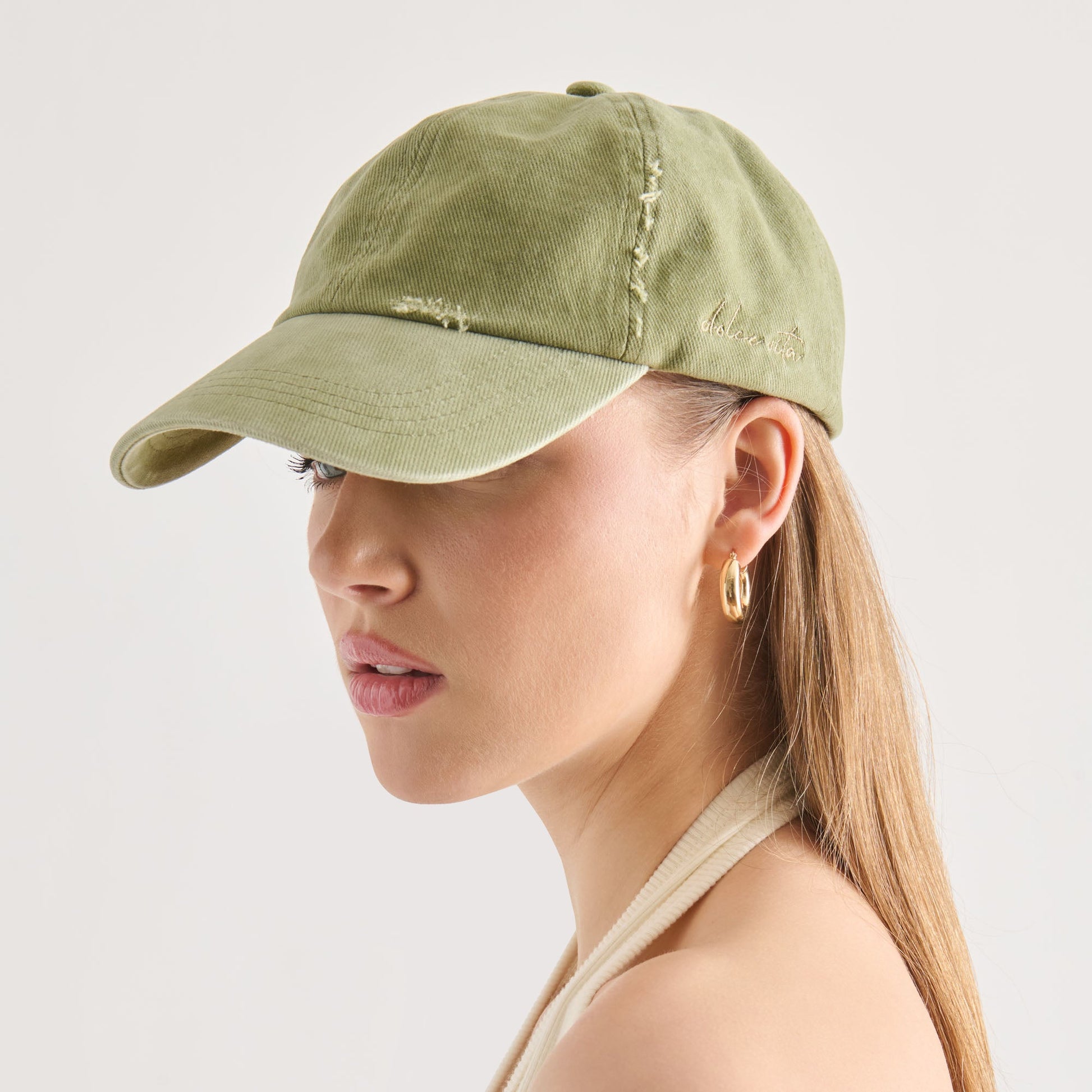Distressed Olive Baseball Cap with Embroidery Dolce Vita Discount