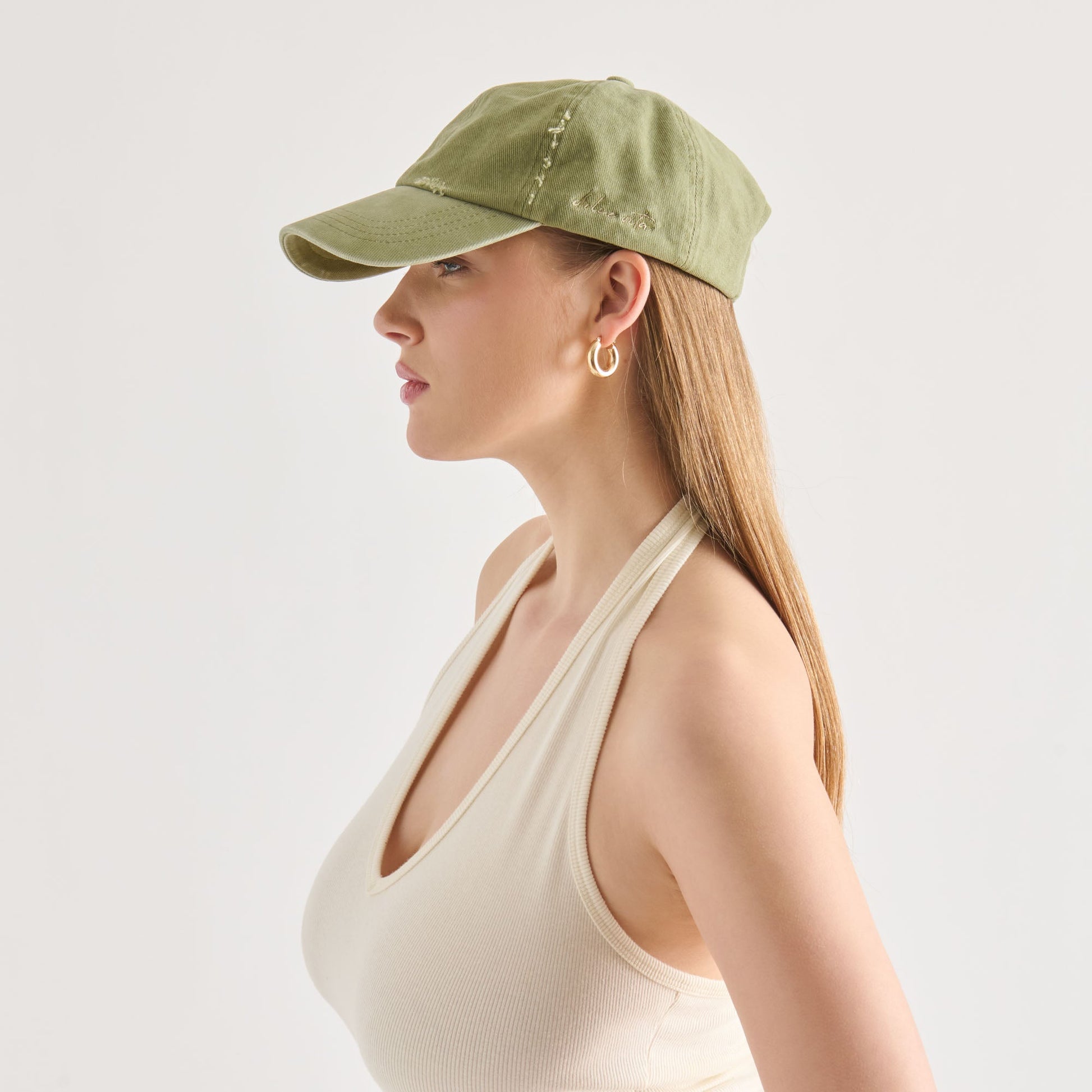 Distressed Olive Baseball Cap with Embroidery Dolce Vita Discount